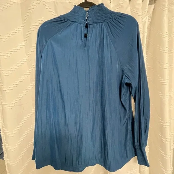 Chicos Peacock Blue Women's Long Sleeve Top High Mock Neck Size 2 - Picture 2 of 9